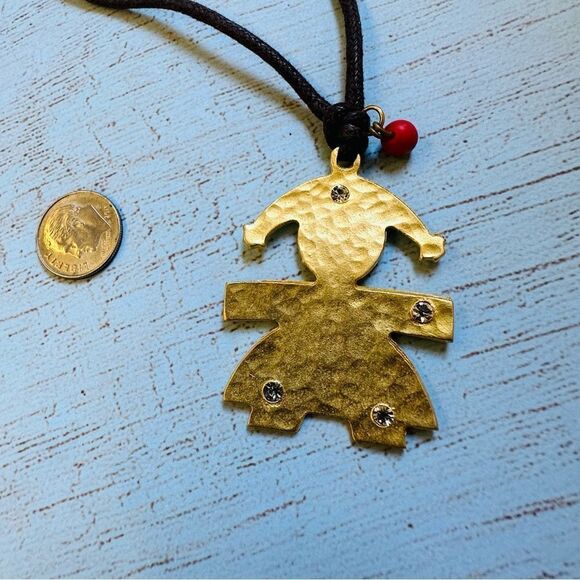 Hammered Brass Crystal Girl Necklace - Picture 3 of 3